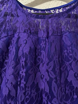 Vestido encaje dos tonos morado suave  y azul