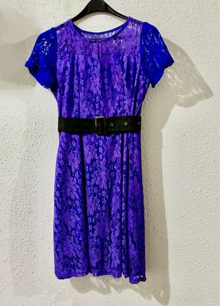Vestido encaje dos tonos morado suave y azul