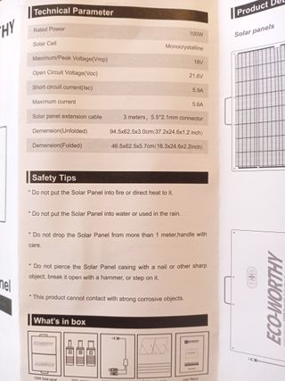 Panel Solar Portátil ECO WORTHY 100W