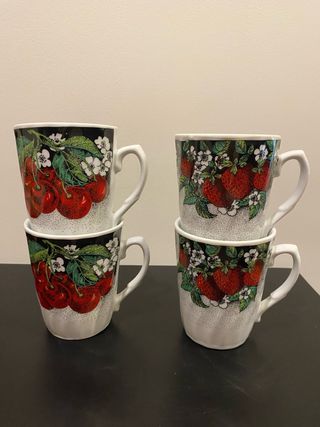 4 Tazas Vintage Cerámica Frutas