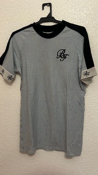 Camiseta Rayas Azul y Negra Logo Bordado