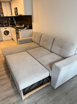 Sofá chaise longue de tela beige SOFACAMA