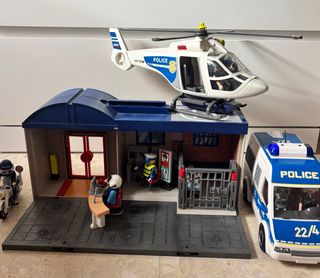 Pack estación Policía PlayMobil+ Helicóptero+Coche