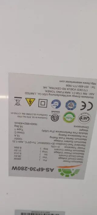 Placas Solares Nuevas 280w