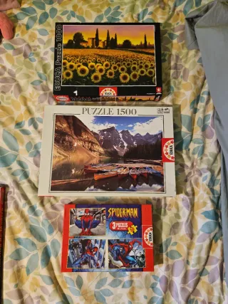 Lote Puzzles Educa 1000, 1500 y Spiderman
