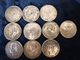 Lote 10 Monedas Plata 5 Pesetas Varios Años