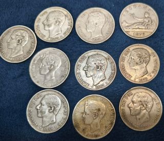 Lote 10 Monedas Plata 5 Pesetas Varios Años