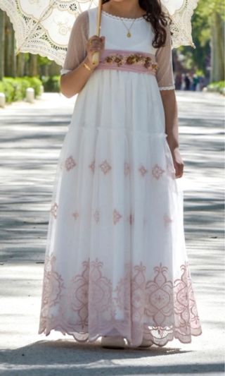 Vestido de Comunión Blanco y Rosa