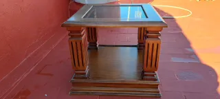 Mesa auxiliar madera pino con cristal