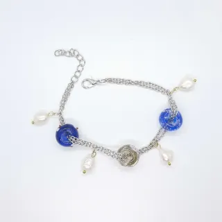 Bracciale artigianale catena argentato charm perla