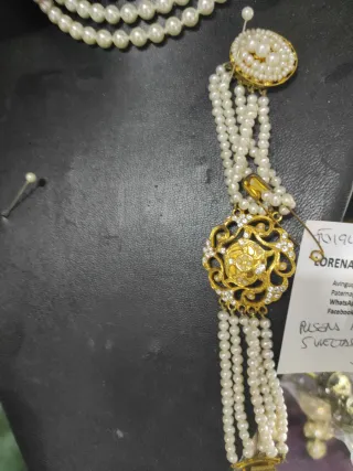 Pulsera fallera perlas oro y blanco