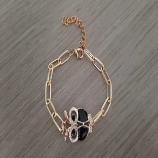 Bracciale artigianale catena dorata charm gufo