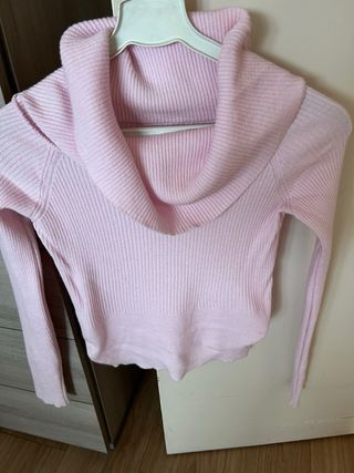 Jersey cuello barco canalé rosa