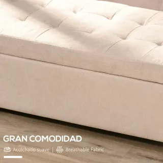 Banco Puff Almacenaje Tapizado Beige