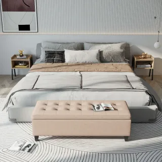 Banco Puff Almacenaje Tapizado Beige