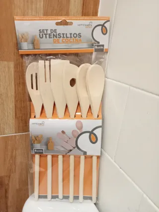 Set 6 Utensilios Cocina Madera Sin Abrir