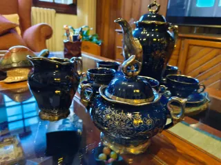 Juego de café antiguo azul  marino