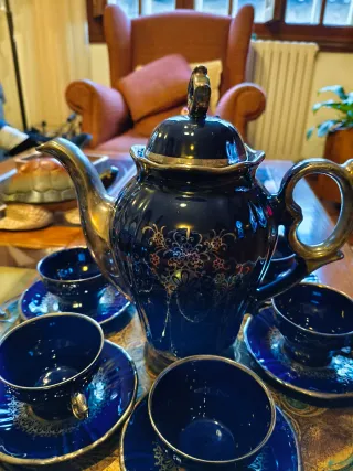 Juego de café antiguo azul  marino