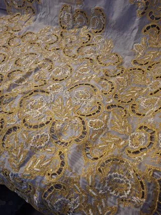 Traje Fallera Adulta Azul y Rosa, manteleta dorada