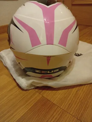 Casco de moto Zeus negro, blanco y rosa