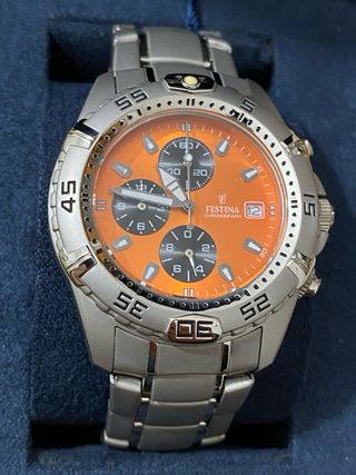 Orologio Festina Chrono Arancione Argento Nuovo