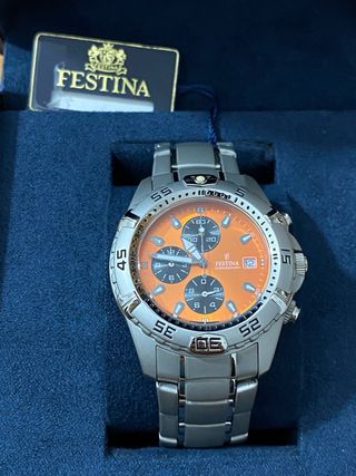 Orologio Festina Chrono Arancione Argento Nuovo