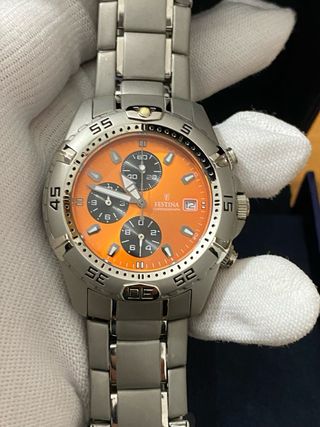 Orologio Festina Chrono Arancione Argento Nuovo