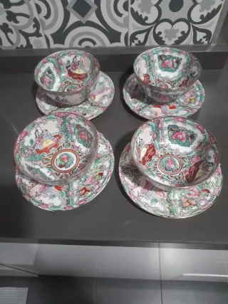Juego 4 Tazas y Platos Porcelana China Macau
