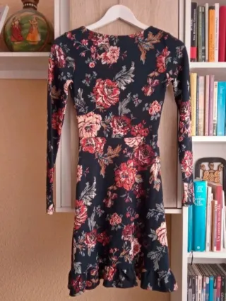 (XS) Vestido elástico floral manga larga nuevo