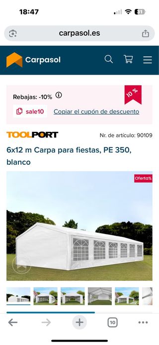 Carpa para fiestas TOOLPORT 6x12m