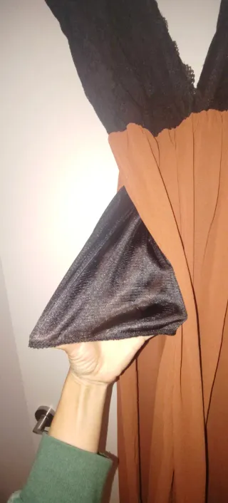 Vestido largo encaje negro y naranja Talla S