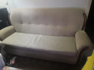 2 Sofás Beige/Marrón Tela y Madera