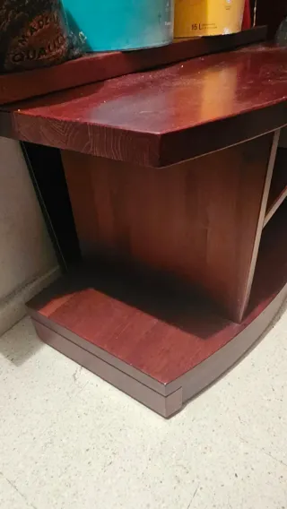 Mesa auxiliar madera maciza cerezo con ruedas