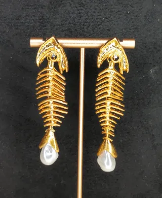 Pendientes Diseño Raspa Acero Inox Perlas