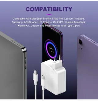 Cargador USB Tipo C Blanco 100 vatios.