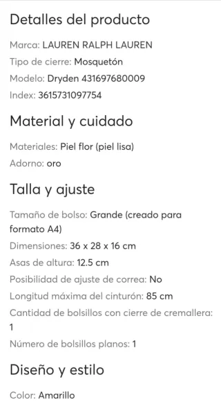 Bolso Ralph Lauren Dryden Amarillo Mostaza