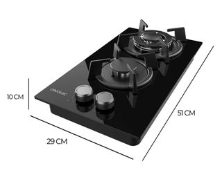 Placa de gas 2 fuegos cristal negro