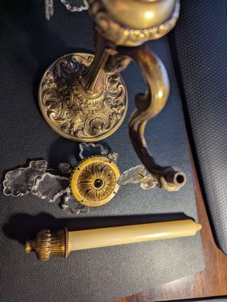 Candelabro Bronce Antiguo Cristal