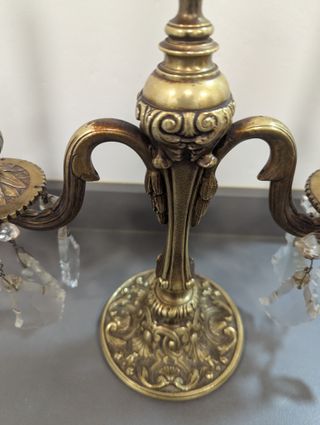 Candelabro Bronce Antiguo Cristal