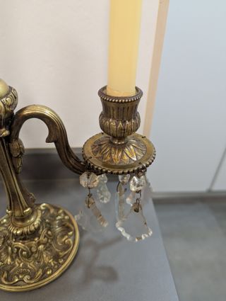Candelabro Bronce Antiguo Cristal