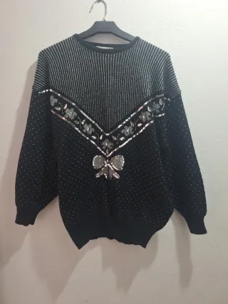 Jersey mujer negro y plata con brillos