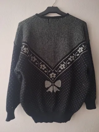 Jersey mujer negro y plata con brillos