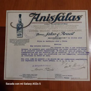 Carta Anís Salas 1936 Monforte del Cid Histórico