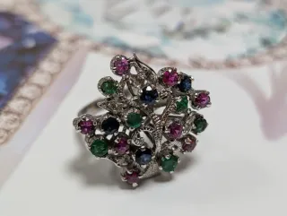 Anillo Antiguo Multicolor Plata
