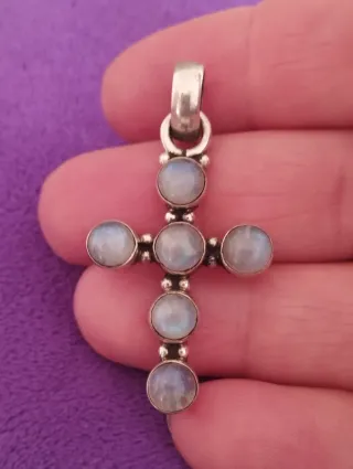 Colgante Cruz Plata Ley Piedra Luna