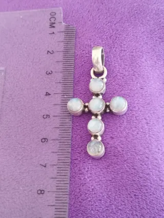 Colgante Cruz Plata Ley Piedra Luna