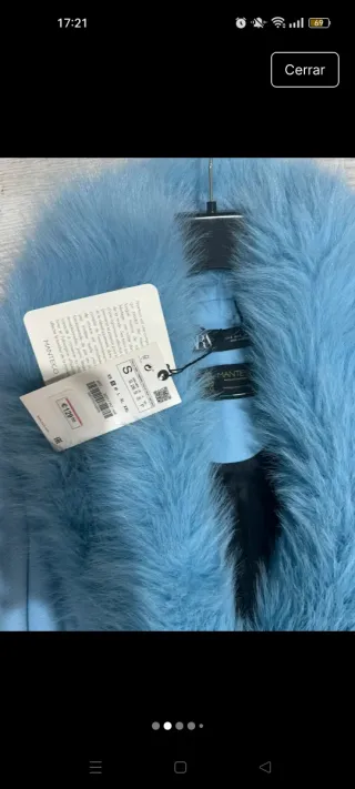 Abrigo Zara Azul con Cuello de Pelo Manteco