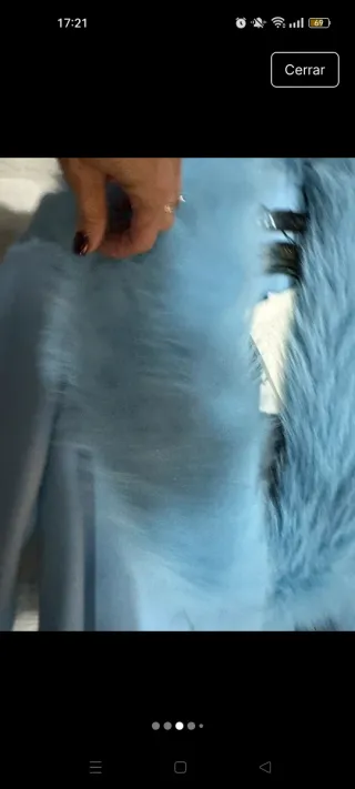 Abrigo Zara Azul con Cuello de Pelo Manteco