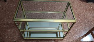 Mesas auxiliares cristal y metal dorado