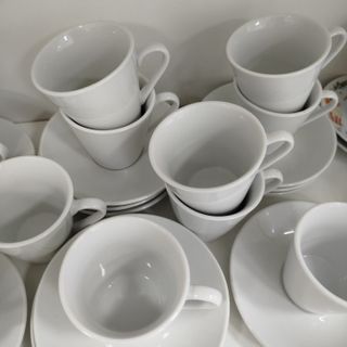 Juego 11 tazas café con plato 9cl porcelana blanca
